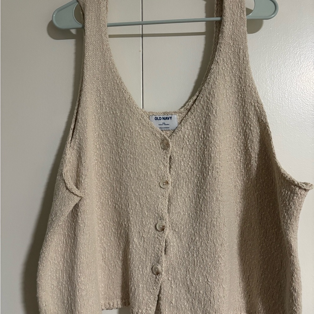 Old Navy Cream Knit Vest with Button Detail